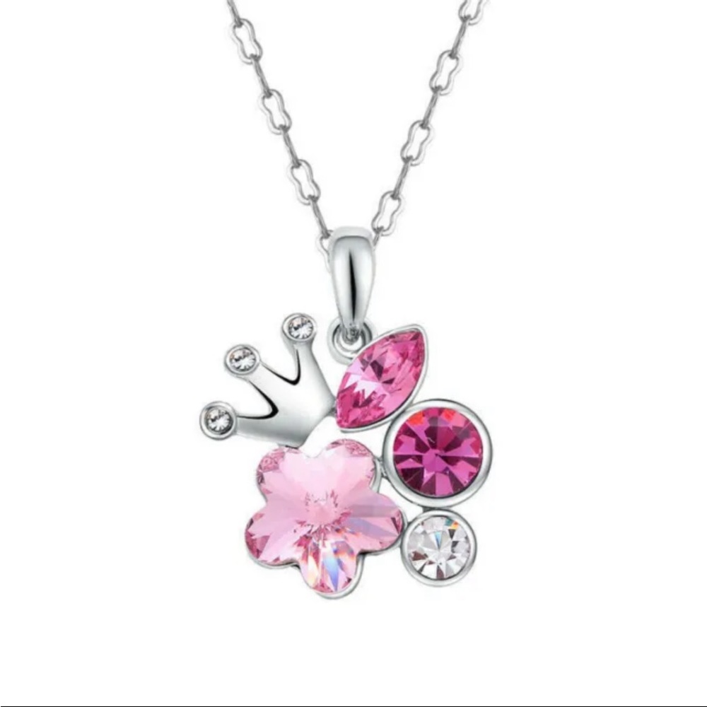 Women's Silver Crown Charm Rose Red Crystal Zirconia Pendant Necklace
Jewelry